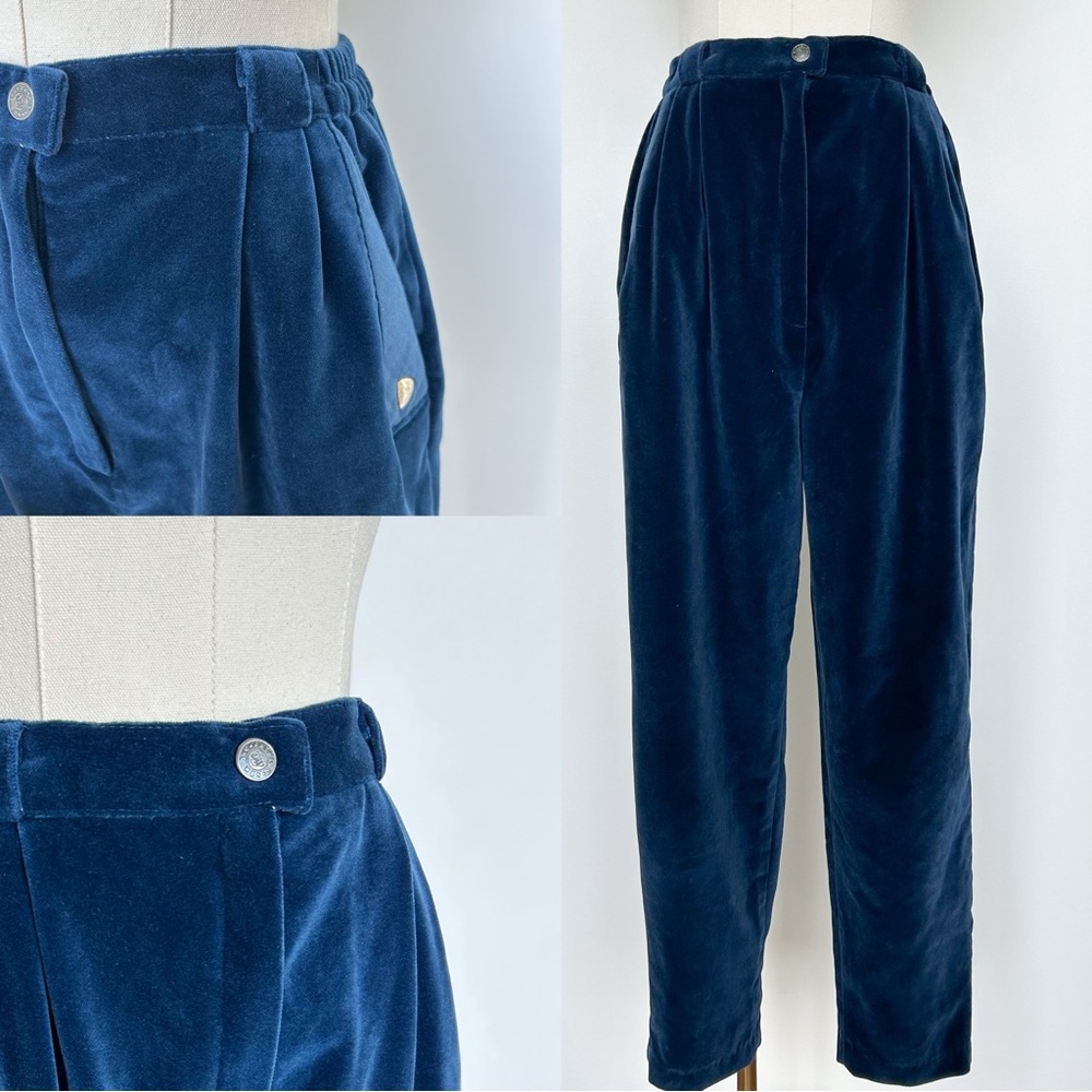 Vintage Blue Velvet Balloon Trousers Pants with Darts